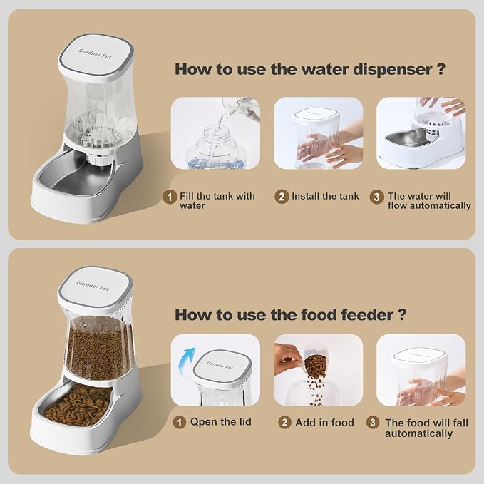 Automatic Pets Gravity Feeder and Water Dispenser Set, 1Gallon x 2 Stainless - Image 6