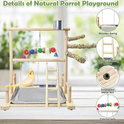 kathson Bird Playground Parrot Perch Stand Toys, Birds Wood Play Gym Activity - Image 3