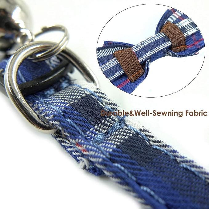 Cat Collar Breakaway with Bell and Bow Tie, Plaid Design Adjustable Safety - Image 5