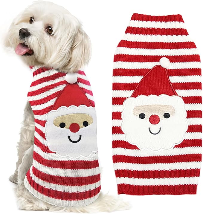 Dog Christmas Sweater Xmas Pet Clothes Cute Striped Santa Claus Costume Holiday by DOGGYZSTYLE