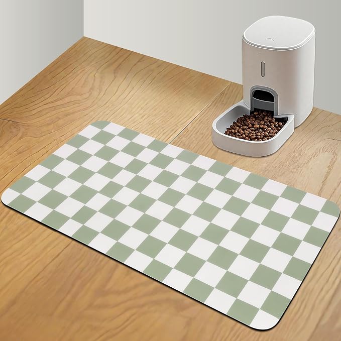 Checkered Dog Food Mat, Absorbent Leak-Proof Pet Feeding Mat, Quick Dry Cat by CooRug