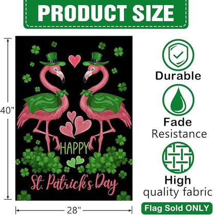 Dyrenson Happy St Patricks Day Flamingo 28 x 40 House Flag Double Sided - Image 2