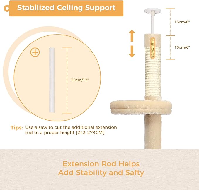 PETEPELA Floor to Ceiling Cat Tree, Cat Tower 5-Tier Height Adjustable - Image 7