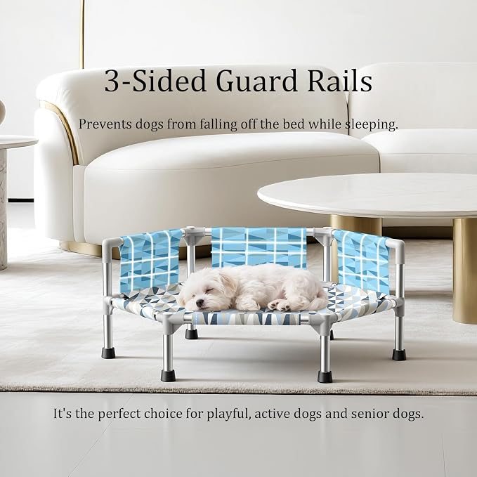 Elevated Dog Bed with Guardrail, Cooling Outdoor Pet Cot with 3-Sided - Image 2