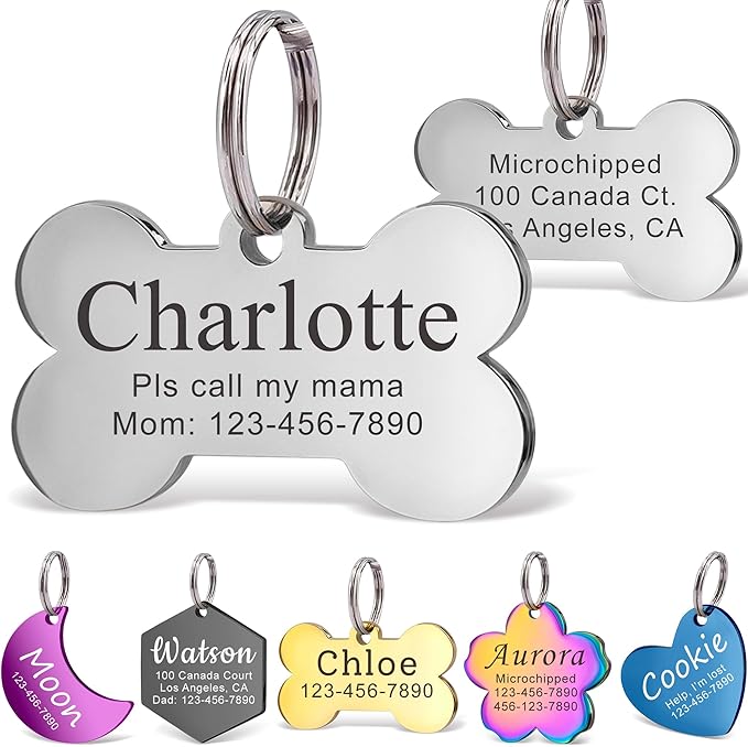 Anavia Personalized Pet ID Tags, Stainless Steel Glossy Laser Engraved Dog Cat by Anavia