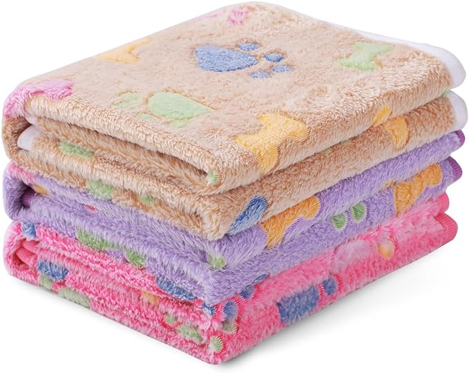 1 Pack 3 Blankets Super Soft Fluffy Cute Bone Pattern Pet Blanket Flannel Throw by luciphia