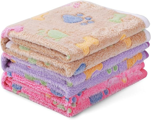 1 Pack 3 Blankets Super Soft Fluffy Cute Bone Pattern Pet Blanket Flannel Throw by luciphia