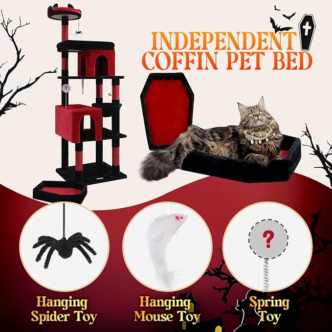 Globlazer Heavy Duty Gothic Cat Tree, 72in Large Cat Tower - Image 4