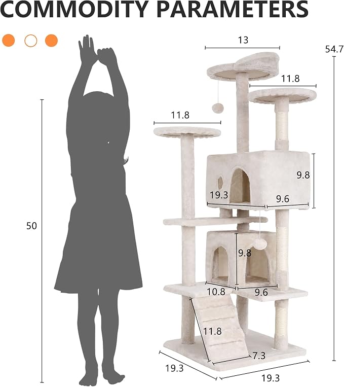 BestPet | 54" Cat Tree Tower | Beige | Sturdy, Hanging Cat Toys, Observation - Image 7