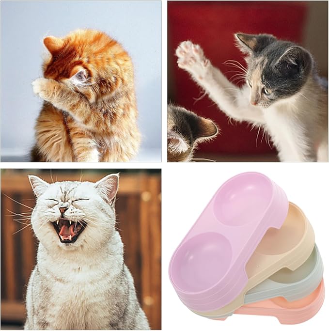 Balacoo 8 Pcs Cat Food Feeder, Plastic Double Bowl Cat Feeder, Candy Color Pet - Image 7