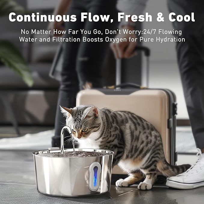 Stainless Steel Cat Water Fountain, 135oz/4L Automatic Pet Fountain Dog Water - Image 5