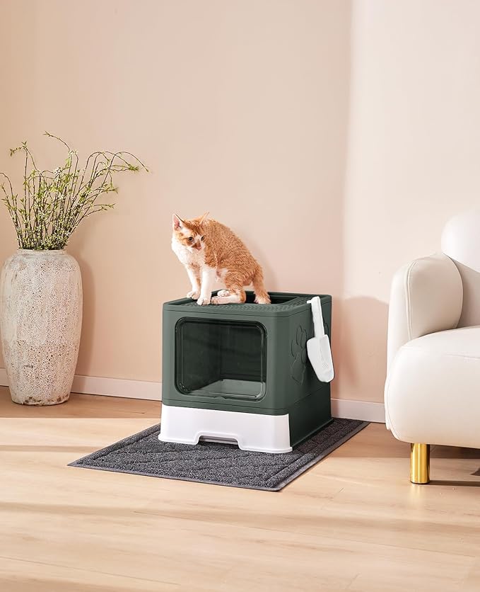Cat Litter Box with X-Large Litter Mat and Scoop, Large Covered Litter Box with - Image 7
