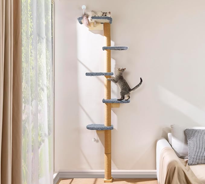 Cat Wall Shelves for Kittens, 83” Floor to Ceiling Cat Tree by PELUOMOZ