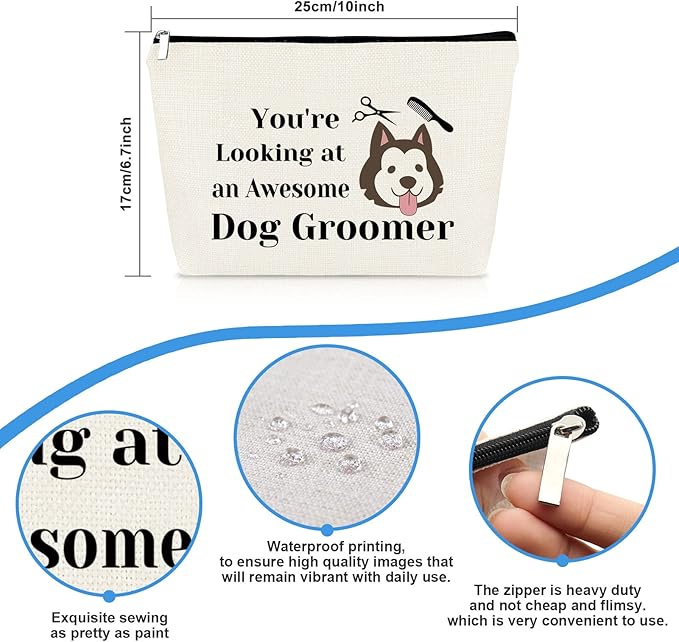 Dog Groomer Gift for Women Makeup Bag Pet Grooming Present Cosmetic Bag Dogs - Image 2