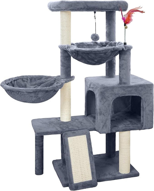 Cat Tree with Cat Condo and Two Hammocks, Cat Tree with Scratching Posts and by Tuaoeef