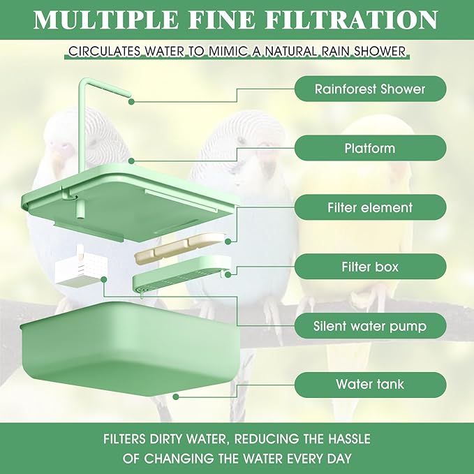 Pacify Automatic Bird Bath for Cage, Hanging Bird Shower - Image 2