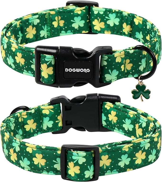 DOGWONG St Patrick's Day Dog Collar-Cute Green Clovers Dog Collars, Adjustable - Image 2