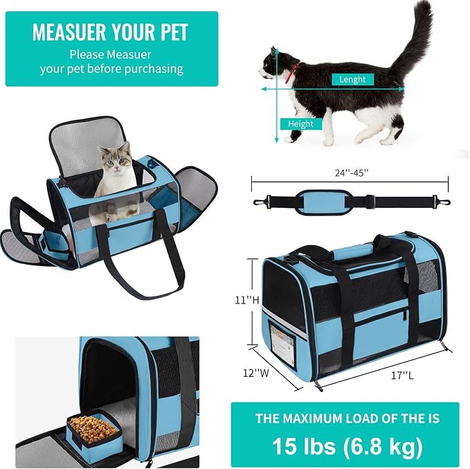 Soft - Sided Pet Carrier for Cats and Small Dogs, Airline - Approved, Foldable - Image 2