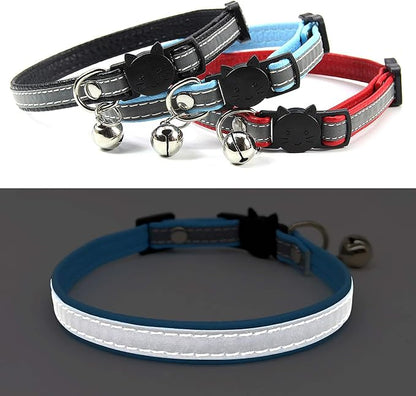KUDES 3 PCS Breakaway Cat Leather Collars, Reflective Safety Buckle Kitten by KUDESPetHome