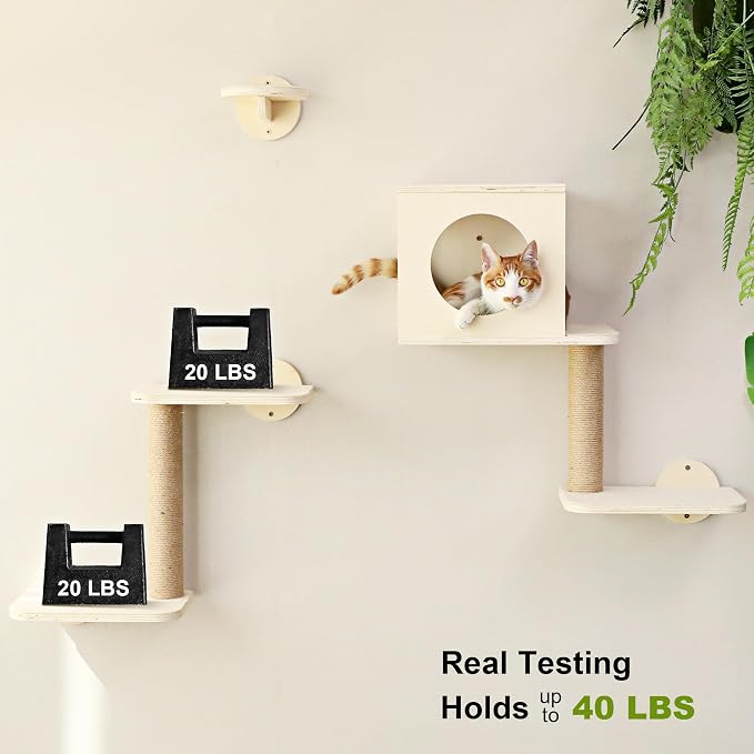 FUKUMARU Cat Wall Shelves, 5-Piece Stable Wooden Wall-Mounted Furniture Set - Image 6