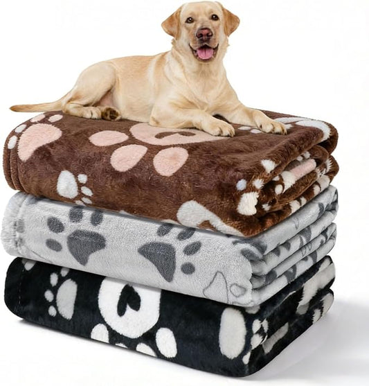 Dog Blankets 3 Pack for Large Medium Pet Cat, Soft Fuzzy Washable Blanket by Gowyeg
