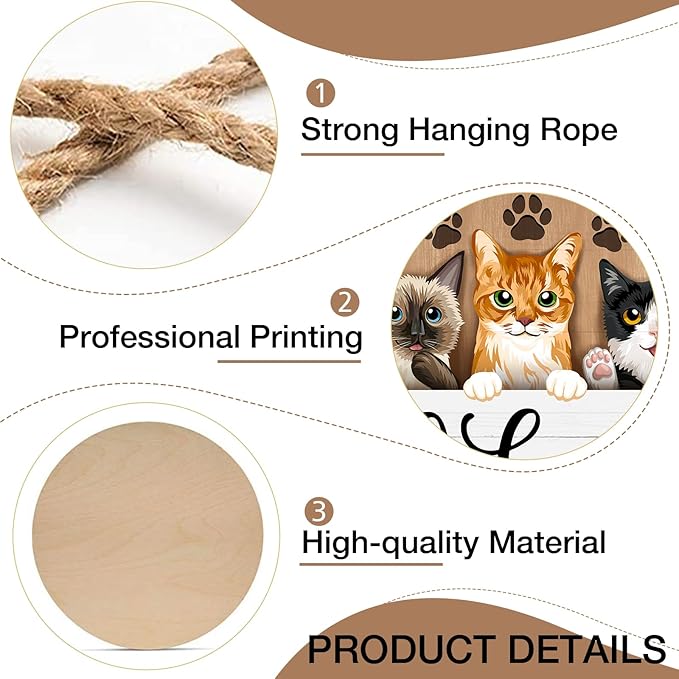 Deroro Welcome Cats Front Door Sign, Paw Prints Wood Door Hanger Outdoor - Image 3