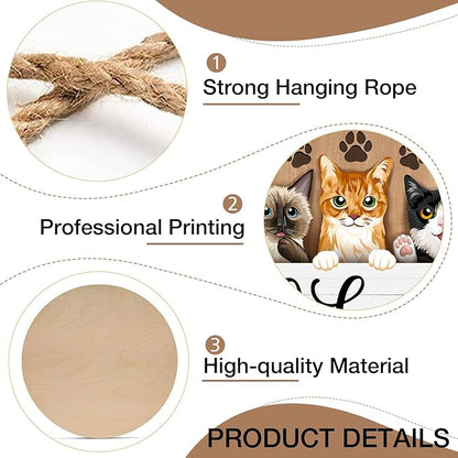 Deroro Welcome Cats Front Door Sign, Paw Prints Wood Door Hanger Outdoor - Image 3
