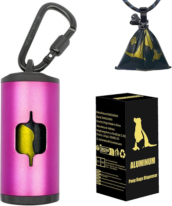 Metal Dog Poop Bag Holder w/Leash Clip|Durable Scratch-Resistant Aluminum|15 by SHAOUMAN