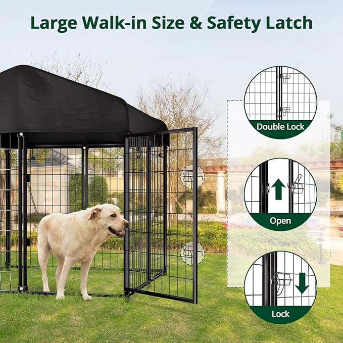 Dog Kennel Outside with Roof, Heavty Duty Welded Dog Crate Playpen with - Image 5