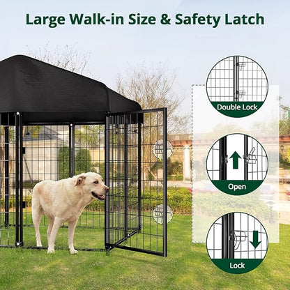 Dog Kennel Outside with Roof, Heavty Duty Welded Dog Crate Playpen with - Image 5
