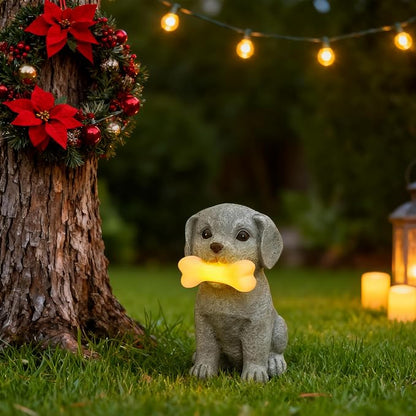 Solar Dog Statue with Glowing Bone Light, Outdoor Puppy Figurine - Image 8