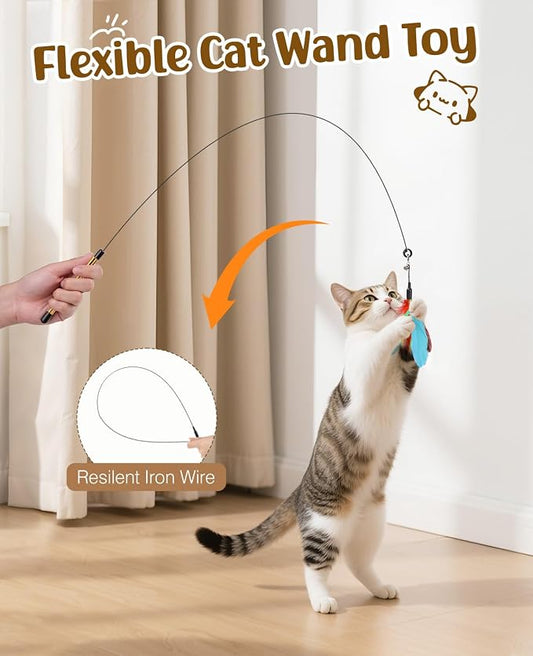 Pawaboo Feather Teaser Cat Toy, Interactive Feather Wand Cats Toy Flying - Image 2