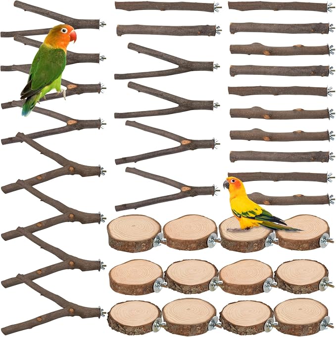 18 PCS Bird Perches Stand Toy, Natural Wood Parrot Perch Stand Bird Cage by TORINALITAL