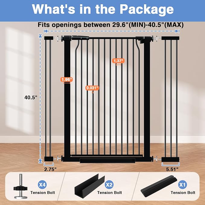 40.5" Extra Tall Baby Gate for Stairs, 29.5"-40.5" Extra Wide Dog Gate Indoor - Image 9