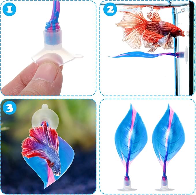 WILLBOND 2 Pcs Blue Silicone Betta Fish Bed Leaf Hammock Betta Fish Tank - Image 3