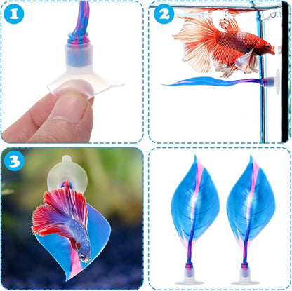 WILLBOND 2 Pcs Blue Silicone Betta Fish Bed Leaf Hammock Betta Fish Tank - Image 3
