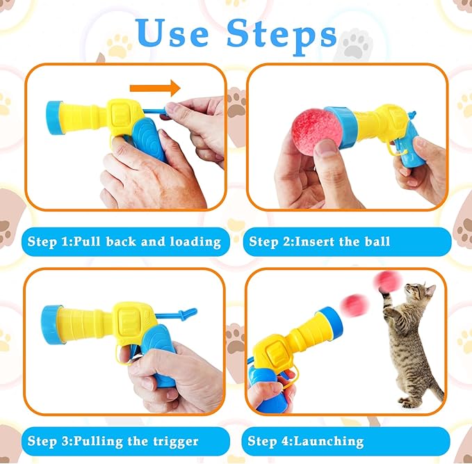 2 Cat Toy Launchers & 100 Cat Pom Pom Balls, Cat Toys Balls Launcher, Launch - Image 4