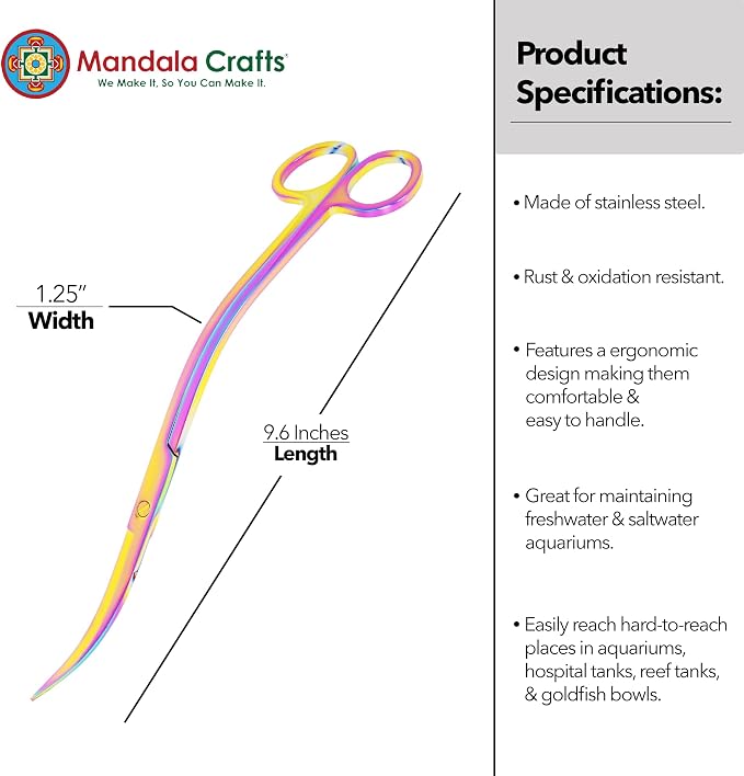 Mandala Crafts Rainbow Stainless Steel Curved Aquarium Scissors - Image 3