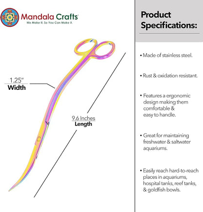 Mandala Crafts Rainbow Stainless Steel Curved Aquarium Scissors - Image 3