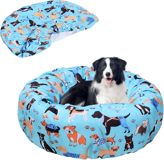 Round Replacement Dog Bed Covers Elastic Edged Washable Pet Bed Protector by Hoopttay