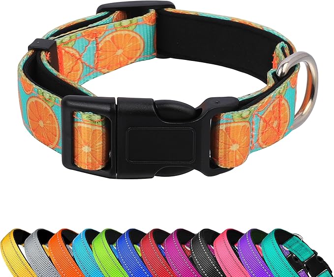 Reflective Dog Collar, Adjustable Soft Neoprene Padded Nylon Pet Collars by PWOD