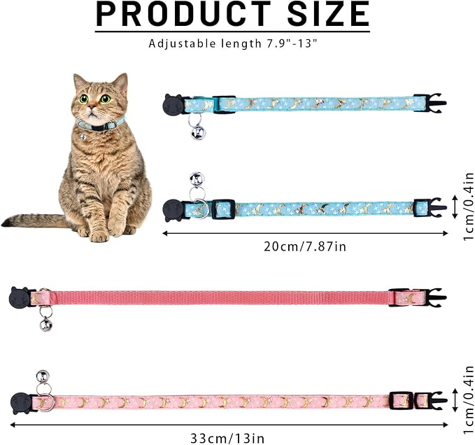 8 PCS Cat Collars with Bell Moons Stars, Reflections Cat Collar with Bells - Image 4