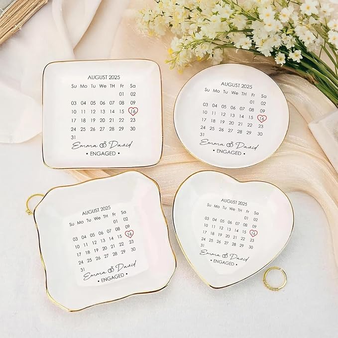 Custom Date Calendar Ring Dish Engagement Gift, Announcement Engaged Trinker - Image 6