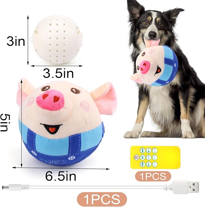 BABORUI Blue Pig Interactive Dog Toy, Remote Control Jumping Squeaky Toy - Image 5