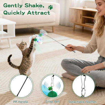 Pawaboo Feather Teaser Cat Toy, Interactive Feather Wand Cats Toy Flying - Image 3