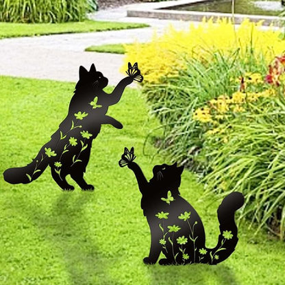 Bnesi Floral Long-Haired Cat Yard Decor Pet Grave Markers Metal Sign Silhouette - Image 2
