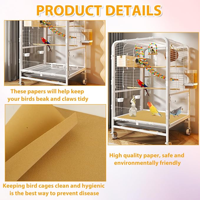 50 PCS Gravel Liner Paper for Bird Cage 10 x 16 Inch Bird Cage Paper Liners - Image 4