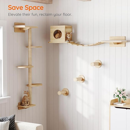 HOOBRO Wood Cat Wall Shelves for Large Cats, 11-Piece Cat Wall Furniture - Image 2