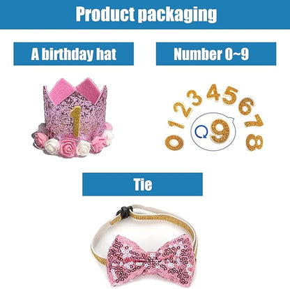 Pet Birthday Hat, Dog Birthday Crown Hat and Bowtie - Image 2