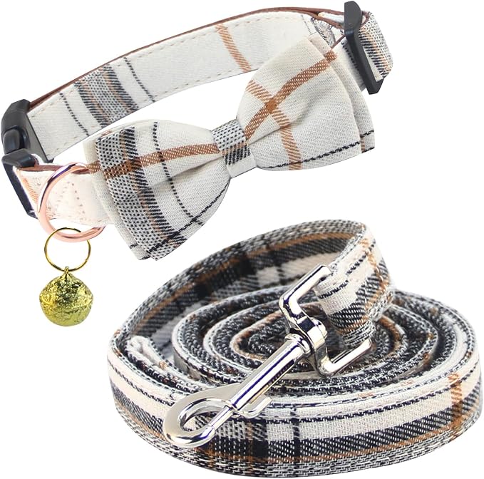 Yizepet Dog Collar and Leash Set-Plaid Puppy Collar by Yizepet